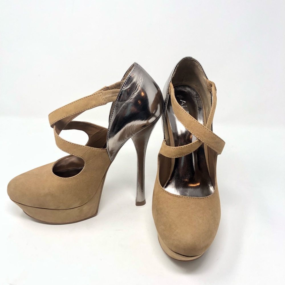 Aldo Urtado Closed Round Toe Suede Metallic Stiletto Silver High Heel Pump